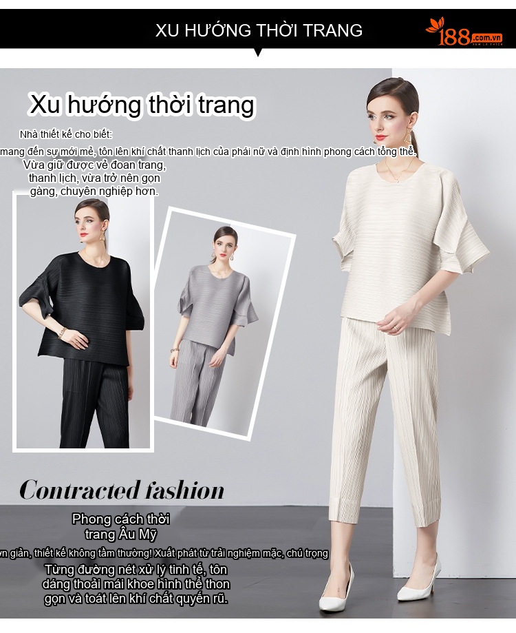 Bộ Quần Áo Nữ Mùa Hè Thiết Kế Tay Loa Cổ Tròn Co Giãn Quần Lửng Ống Nhỏ Màu Đen, Đỏ, Xám, Trắng... chi tiết 5