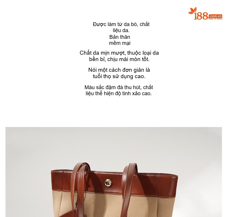 Túi Tote Nữ Thiết Kế Tối Giản Phối Màu Vải Canvas Da Bóng chi tiết 3