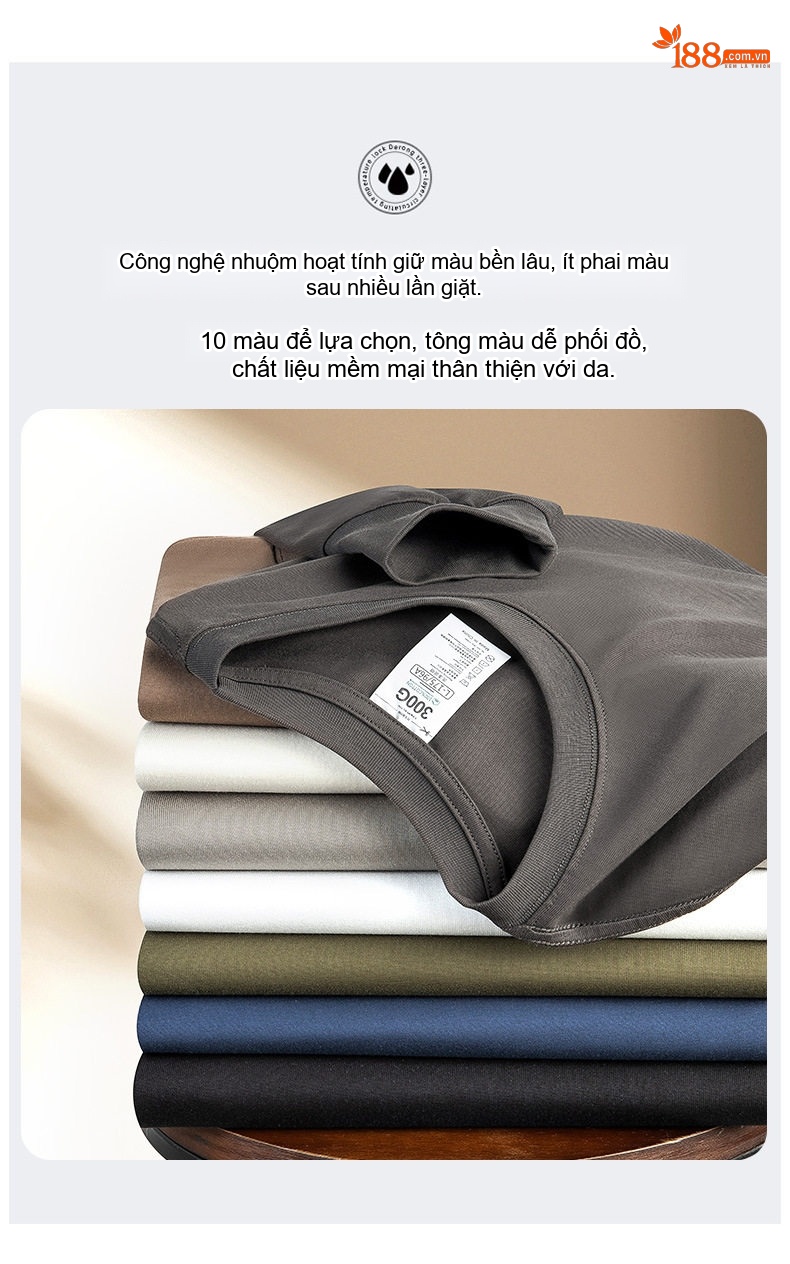 Áo Thun Tay Dài Nam Cotton 300g Cổ Tròn Màu Nâu, Xám, Trắng, Đen... chi tiết 10