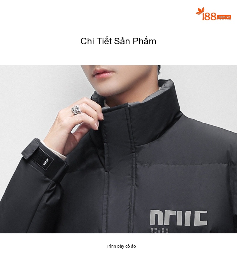 Áo Khoác Phao Nam Dáng Ngắn Cổ Lật Chống Gió Giữ Ấm Màu Xanh Olive, Đen, Xám chi tiết 14