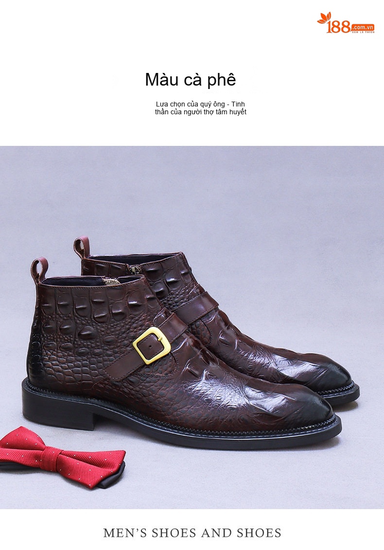 Giày Boot Nam Da Bò Cao Cổ Khóa Kéo Chiều Cao Đế Khoảng 3cm Màu Đen, Nâu chi tiết 10