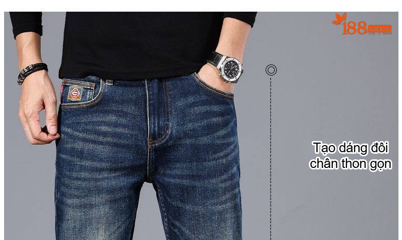 Quần Jeans Nam Ống Đứng Cao Cấp Dáng Ôm Vừa Vặn Màu Xanh Denim chi tiết 5