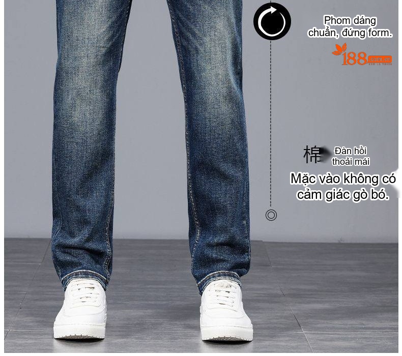 Quần Jeans Nam Ống Đứng Cao Cấp Dáng Ôm Vừa Vặn Màu Xanh Denim chi tiết 6