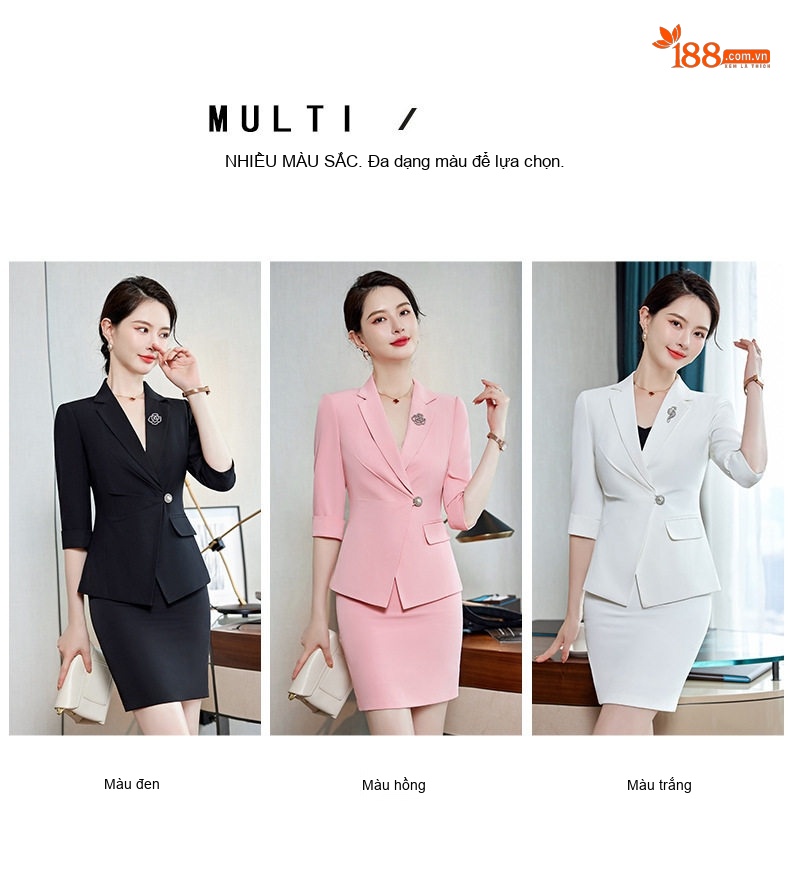 Bộ Vest Công Sở Nữ Tay Lỡ Dáng Ôm Màu Hồng, Trắng, Đen chi tiết 6