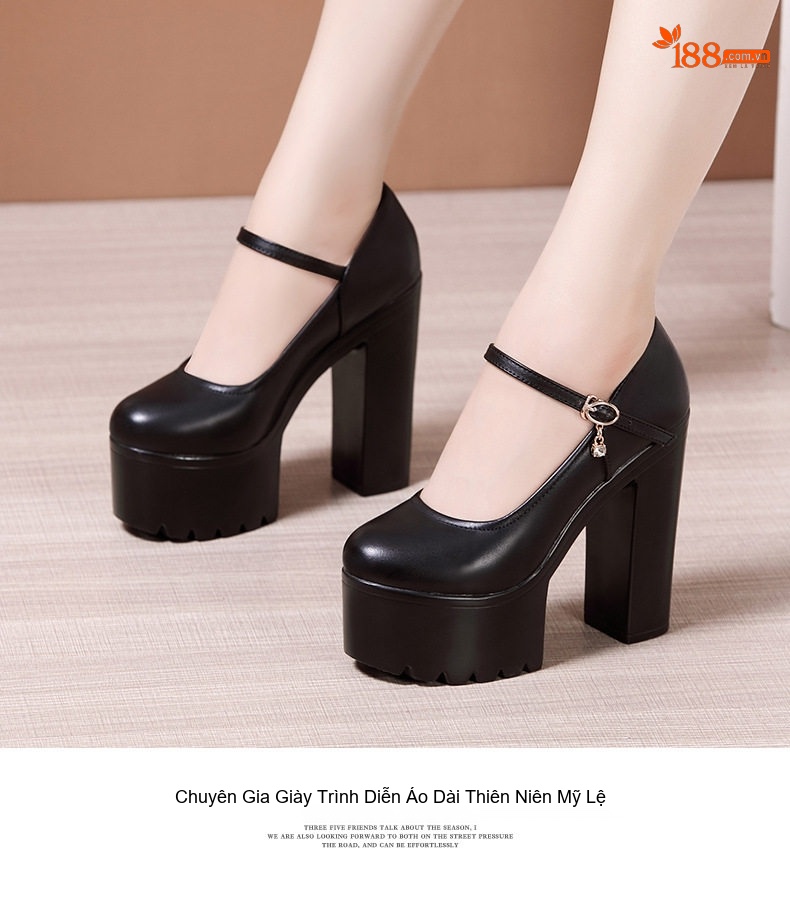 Giày Cao Gót Nữ Quai Ngang Đế Dày 15cm Da Bóng Màu Đen, Trắng, Đỏ, Bạc... chi tiết 10