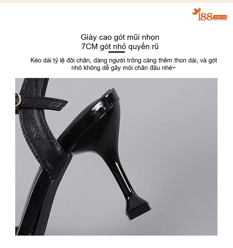Giày Sandal Cao Gót Nữ Da Bóng Quai Hậu Gót Cao 7cm - 8cm Màu Đen, Kem chi tiết 10