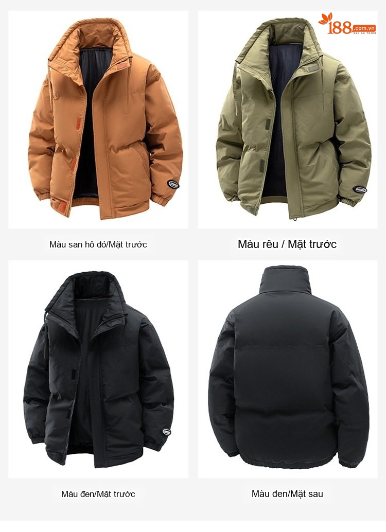 Áo Khoác Cotton Nam Nữ Cổ Trụ Dáng Rộng Phong Cách Hàn Quốc Màu Xanh Rêu, Đỏ San Hô, Đen chi tiết 20