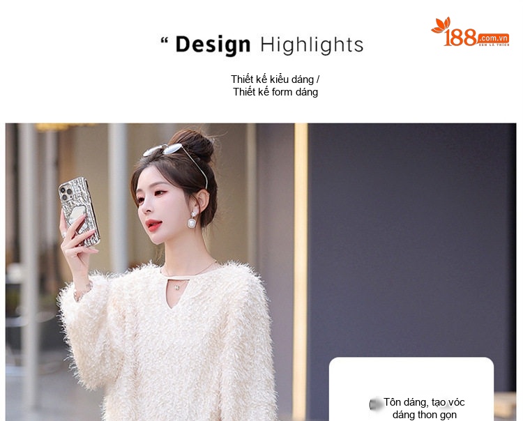 Set Áo Lông Dài Tay và Chân Váy Midi Lấp Lánh Phong Cách Tiểu Thư Màu Trắng, Đen chi tiết 4