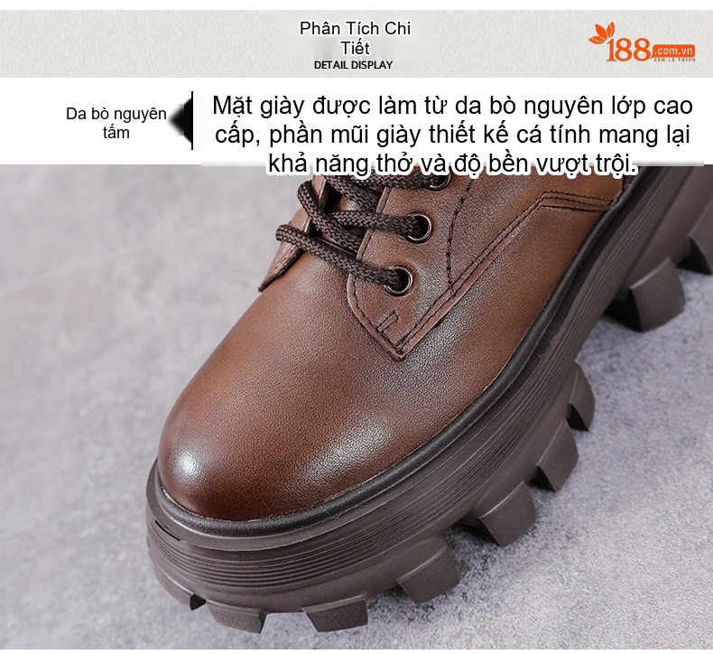 Boot Martin Nữ Da Bò Cổ Lửng Khóa Cài Phong Cách Anh Chiều Cao Đế Khoảng 5cm Màu Nâu, Đen chi tiết 5