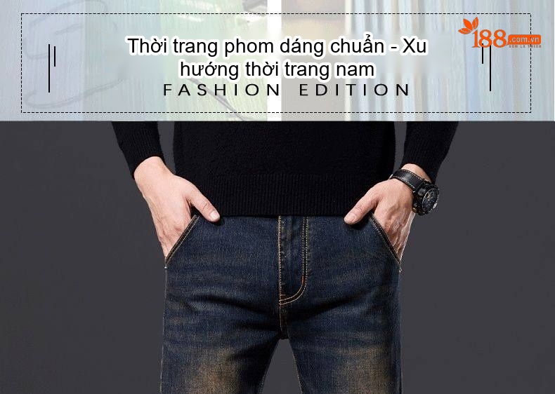 Quần Jean Nam Ống Đứng Vừa Vặn Phong Cách Retro Vải Denim Màu Xanh Dương chi tiết 1