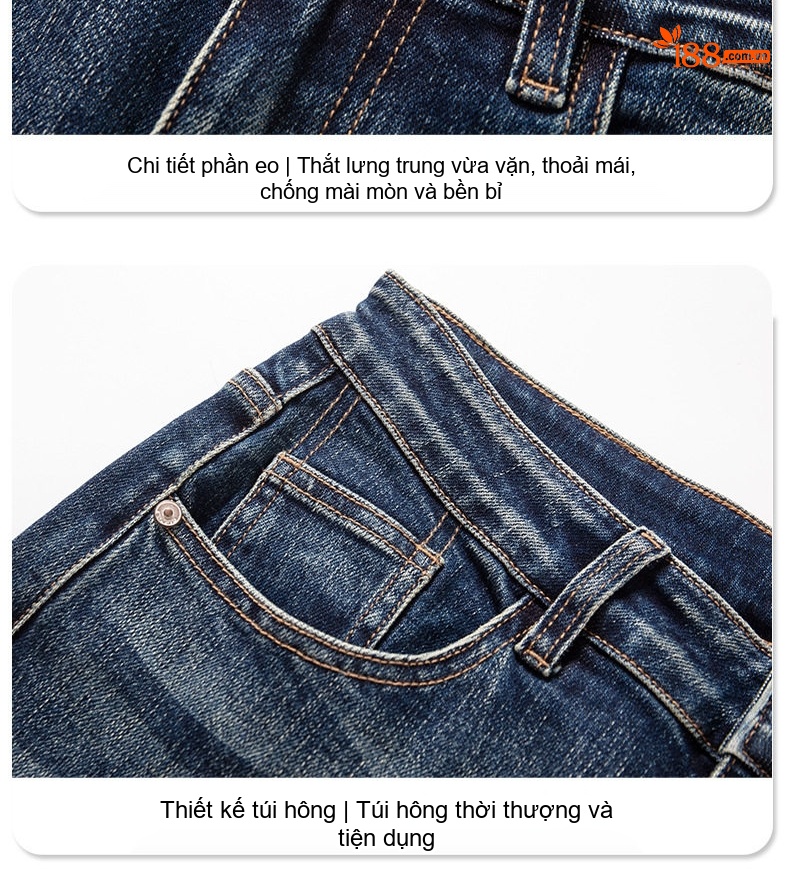 Quần Jean Nam Ống Đứng Co Giãn Thoải Mái Màu Xanh Denim chi tiết 23