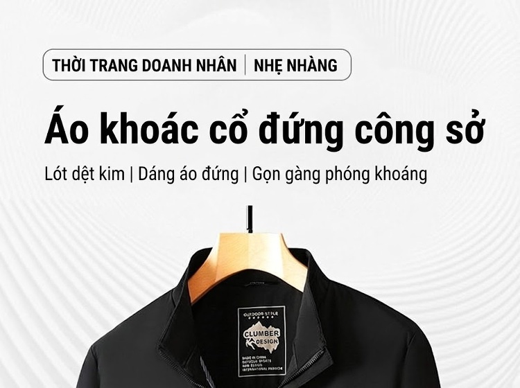 Áo Khoác Nam Dáng Công Sở Cổ Trụ Mỏng Nhẹ Màu Be, Đen chi tiết 1