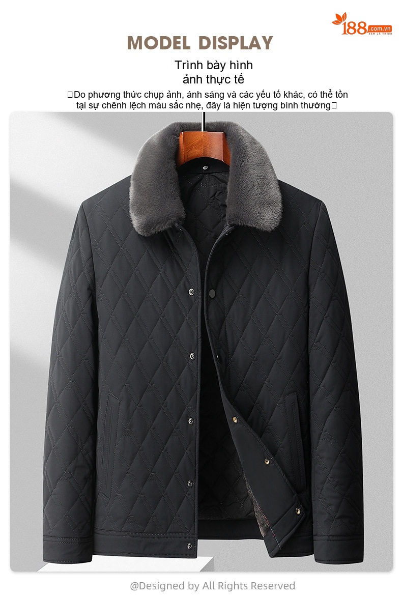 Áo Khoác Bông Nam Cotton Lót Lông Cổ Bẻ Dày Dặn Giữ Ấm Màu Xám, Đen, Xanh Navy chi tiết 19