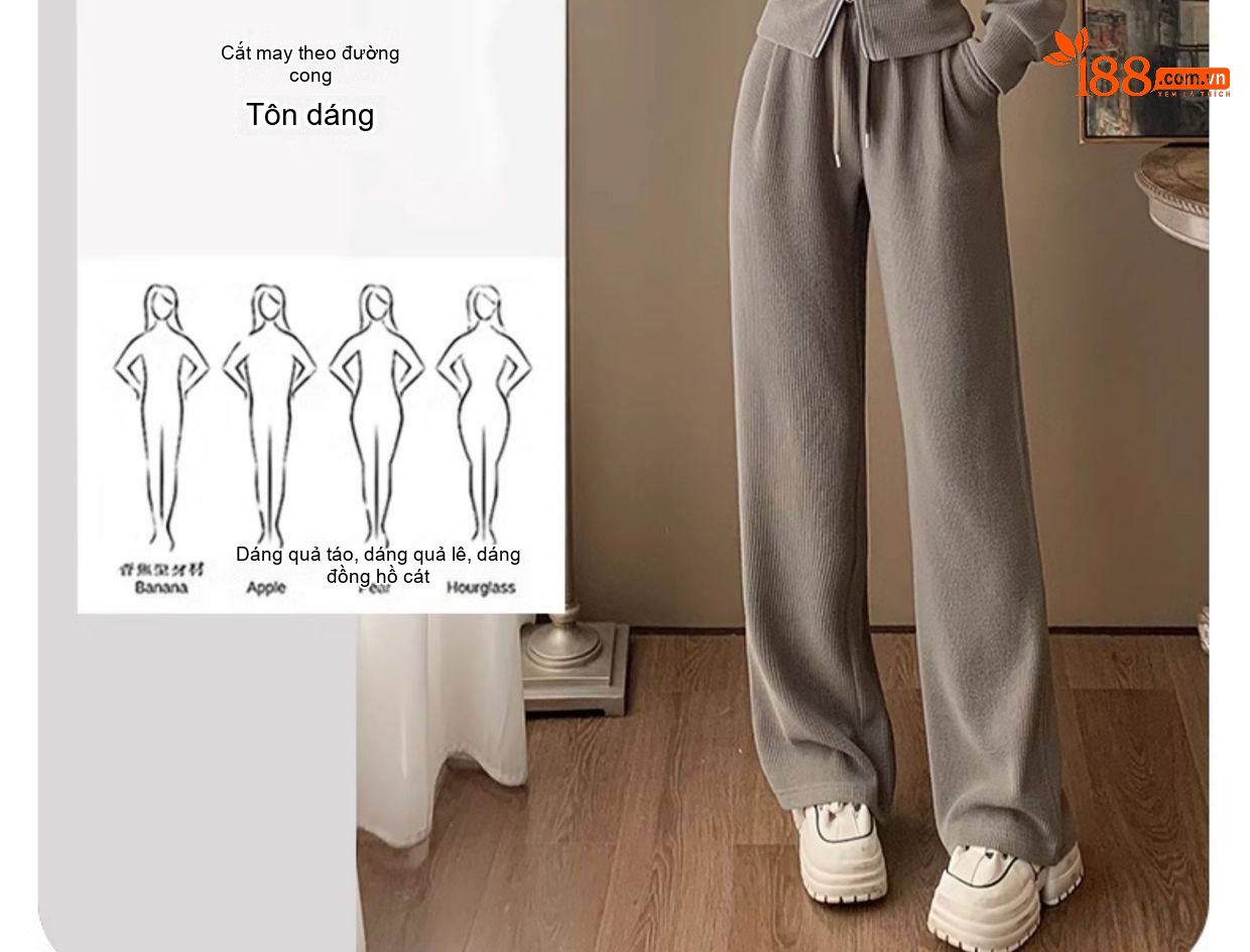 Bộ đồ nữ áo khoác ngắn có mũ quần ống rộng dệt kim chi tiết 9