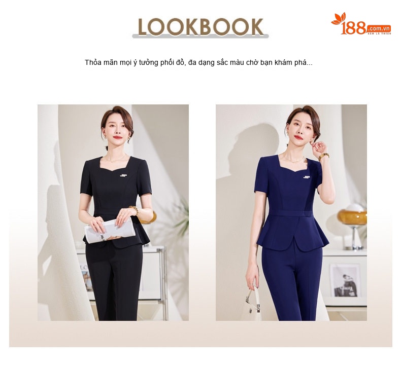 Bộ Vest Công Sở Nữ Tay Ngắn Quần/Chân Váy Áo Peplum Màu Đen, Xanh Navy chi tiết 6