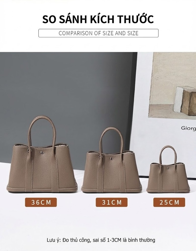 Túi Tote Da Bò Nữ Cao Cấp, Túi Xách Tay Nữ Da Thật Sức Chứa Lớn Màu Xám chi tiết 3