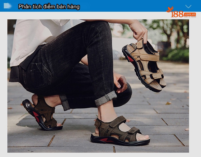 Dép Sandal Nam Da Thật Hở Ngón Thoáng Khí Chống Mòn Chiều Cao Đế Khoảng 3cm Màu Nâu, Be chi tiết 2