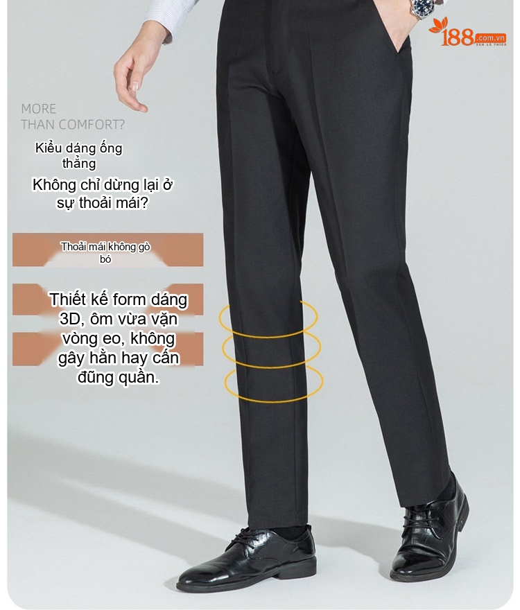 Quần Tây Nam Dáng Slimfit Vải Cotton Chống Nhăn Màu Đen, Xám chi tiết 6
