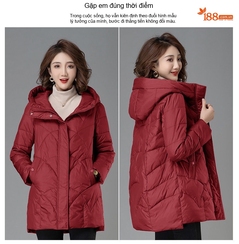Áo Khoác Phao Nữ Dáng Dài Vừa Có Mũ Trùm Đầu Cotton Dày Dặn Giữ Ấm Màu Đen, Đỏ, Nâu, Vàng... chi tiết 14