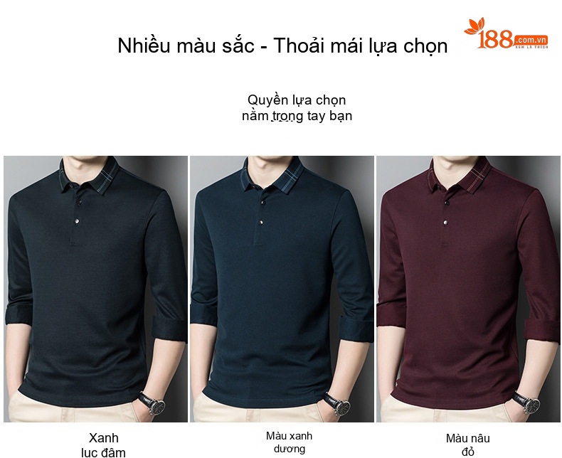 Áo Polo Nam Dài Tay Thương Hiệu Chất Liệu Sơn Dương (Cashmere) Kiểu Dáng Ôm Vừa Màu Xanh Navy, Đỏ Rượu chi tiết 3