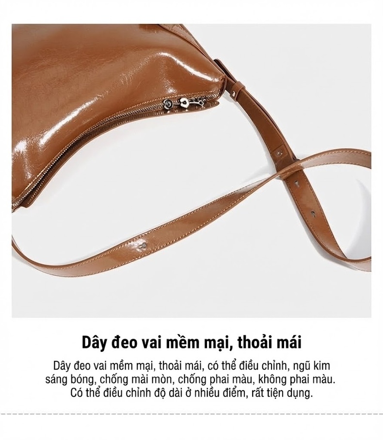Túi Xách Nữ Da Bò Lớn Đeo Vai Đeo Chéo Dáng Tote Màu Nâu, Trắng chi tiết 14