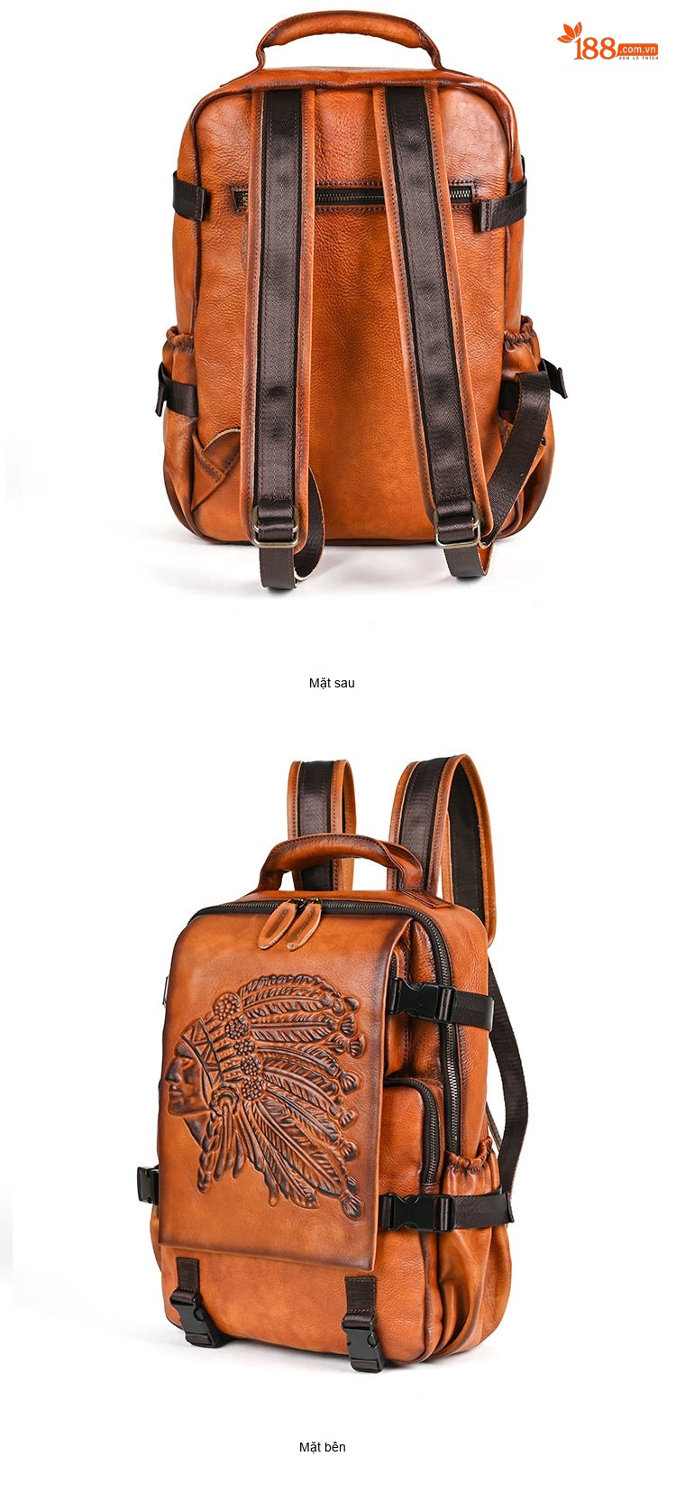 Balo Nam Da Bò Thủ Công Khắc Họa Tiết Vintage Màu Nâu, Đen chi tiết 7