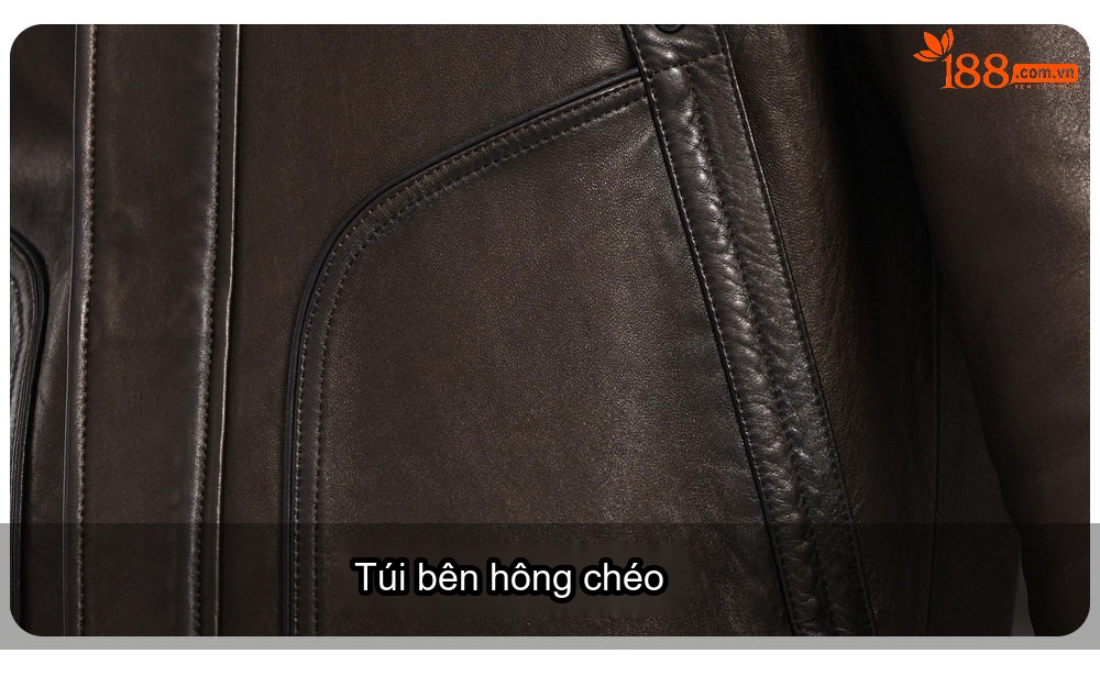 Áo Khoác Da Cừu Non Dáng Lửng Nam Trung Niên Cổ Bẻ Màu Nâu chi tiết 8