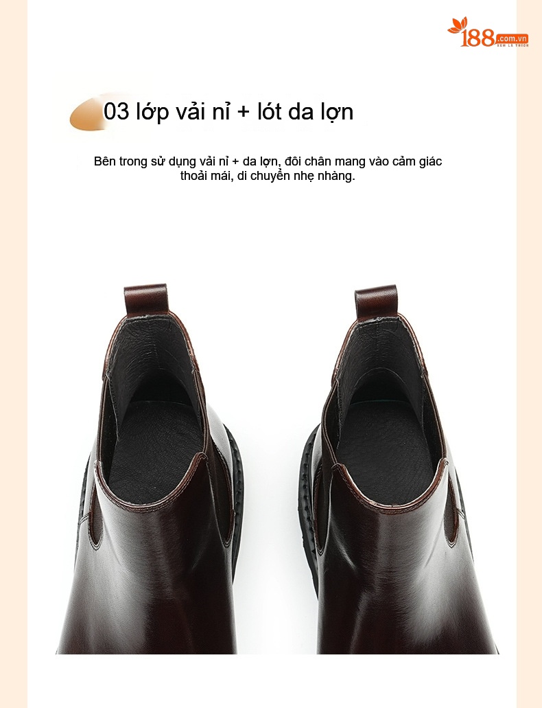 Boot Chelsea Nam Da Bóng Cao Cổ Đế Dày Chiều Cao Đế Khoảng 4cm Màu Đen, Nâu chi tiết 11