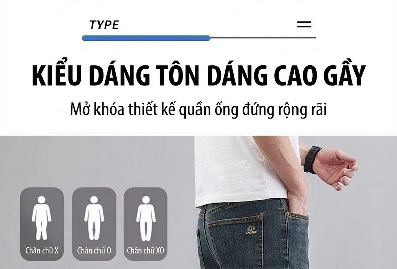 Quần Jean Nam Ống Đứng Co Giãn Phối Màu Xám Xi Măng chi tiết 5