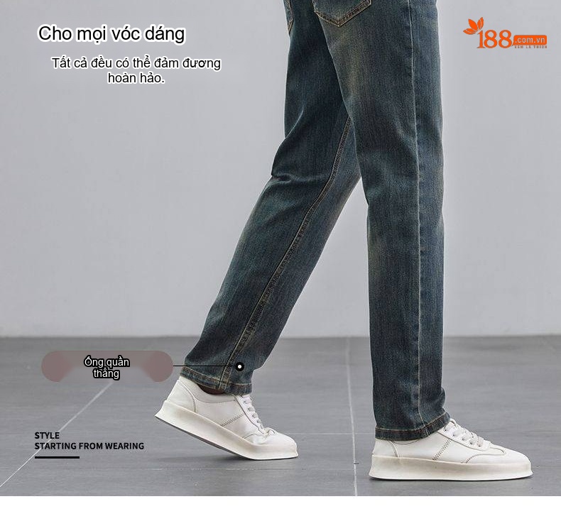 Quần Jean Nam Ống Đứng Co Giãn Phối Màu Xám Xi Măng chi tiết 6