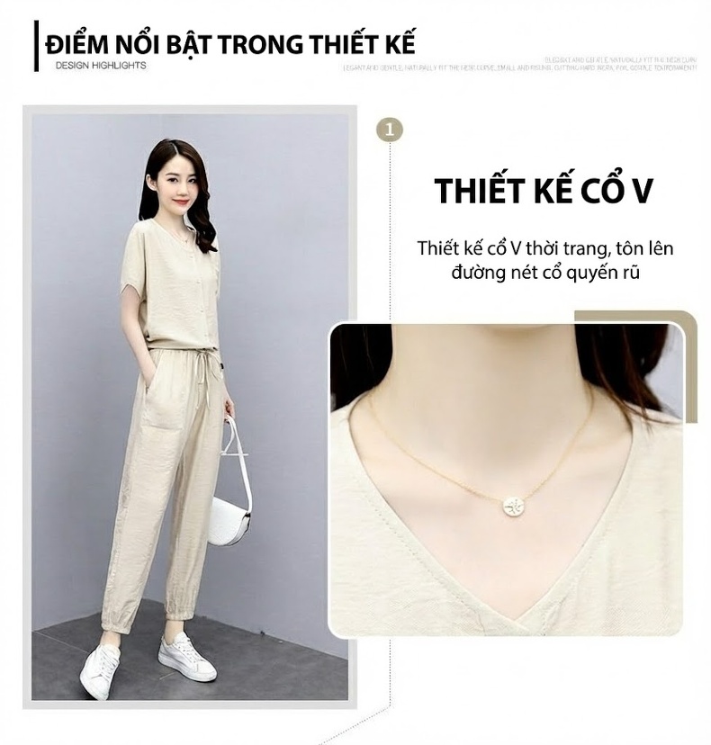 Bộ Quần Áo Nữ Cotton Lanh Mùa Hè Phong Cách Quý Bà chi tiết 3
