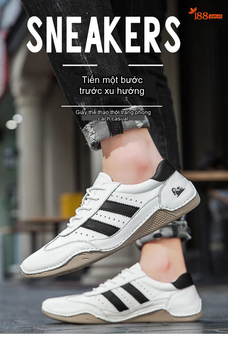 Giày Thể Thao Buộc Dây Nam Nữ Da Bóng Chiều Cao Đế Khoảng 2cm Màu Trắng, Đen chi tiết 1