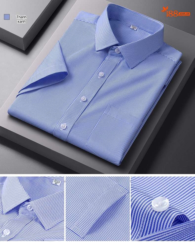 Áo Sơ Mi Nam Cotton Ngắn Tay Dáng Ôm Chống Nhăn Màu Trắng, Xanh Dương, Tím, Xám... chi tiết 23