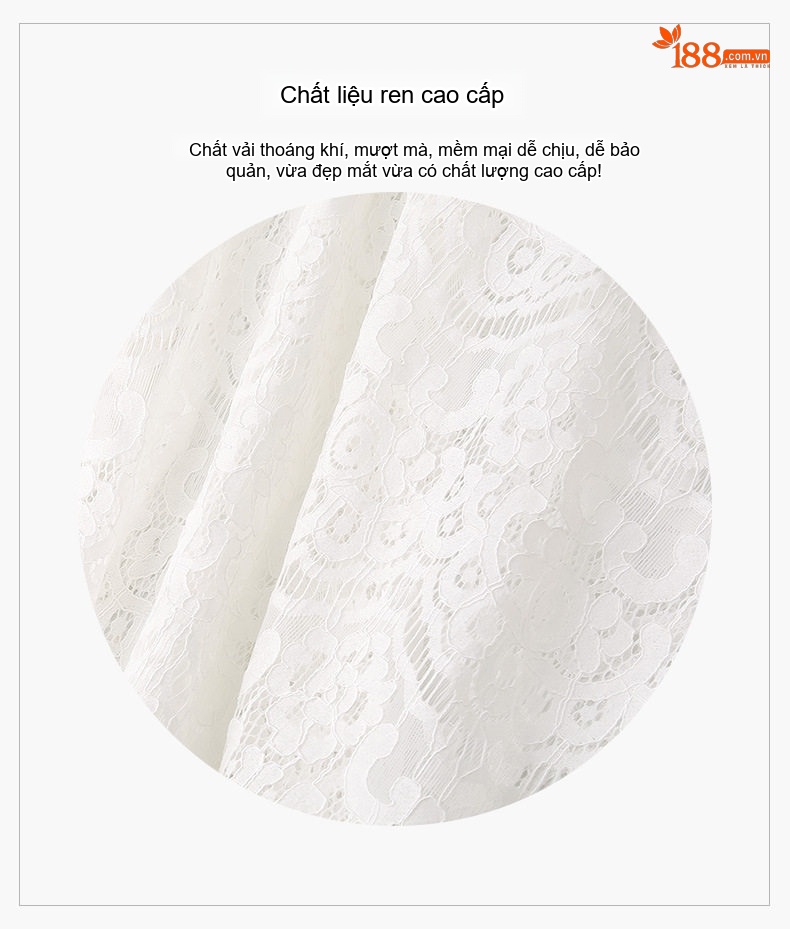 Set Áo Ren Tay Ngắn và Chân Váy Midi Phong Cách Hepburn Thanh Lịch Màu Trắng, Kem chi tiết 4