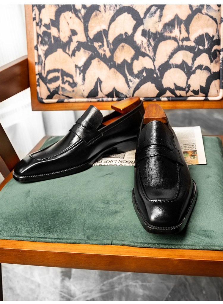 Giày Lười Penny Loafer Nam Da Bò Mũi Vuông Chiều Cao Đế Khoảng 3cm Màu Đen, Nâu chi tiết 4