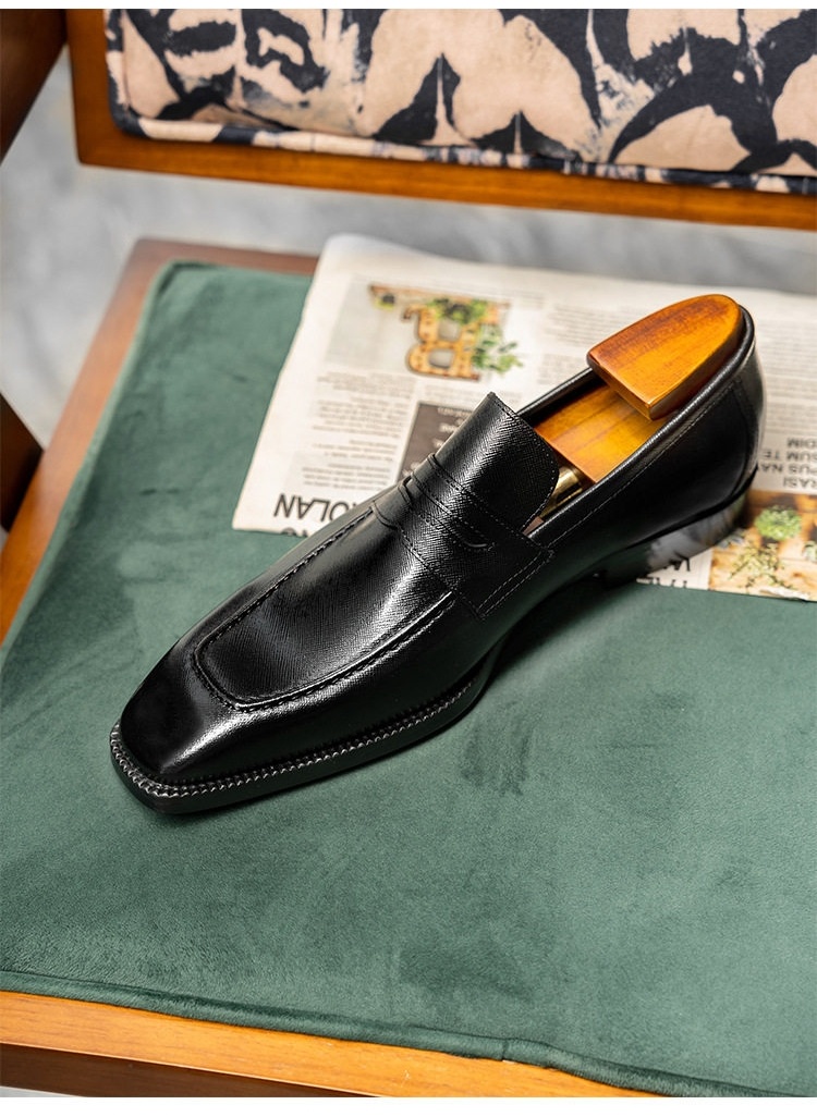 Giày Lười Penny Loafer Nam Da Bò Mũi Vuông Chiều Cao Đế Khoảng 3cm Màu Đen, Nâu chi tiết 5