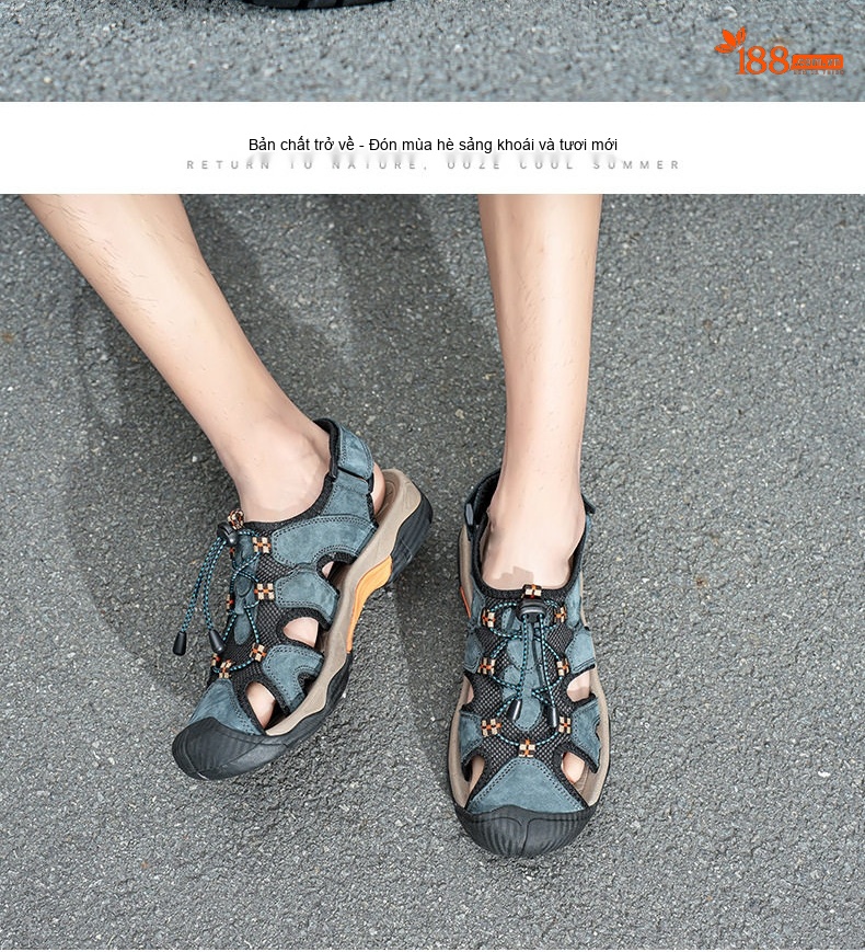 Sandal Da Bò Nam Quai Hậu Outdoor Đế Cao 3cm chi tiết 9