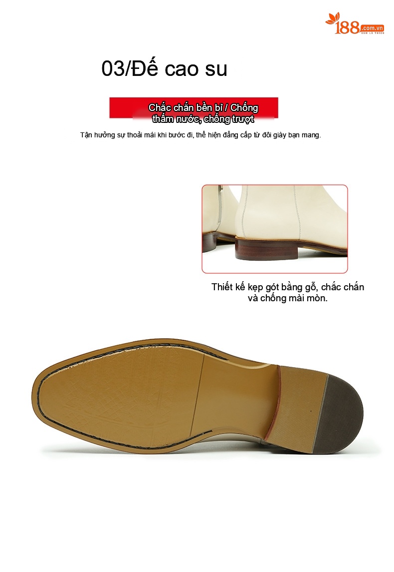 Boot Da Bò Cổ Cao Có Khóa Kéo Chiều Cao Đế Khoảng 3cm Màu Trắng chi tiết 8