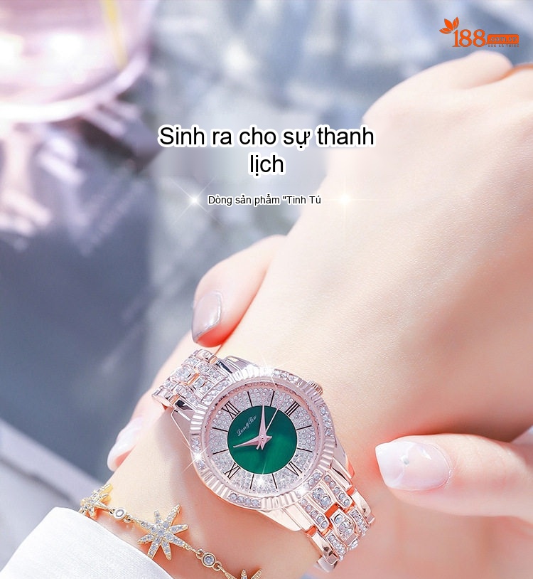 Đồng Hồ Nữ LONGBO Dây Kim Loại Đính Đá Chống Nước Màu Vàng Hồng, Trắng, Xanh... chi tiết 1