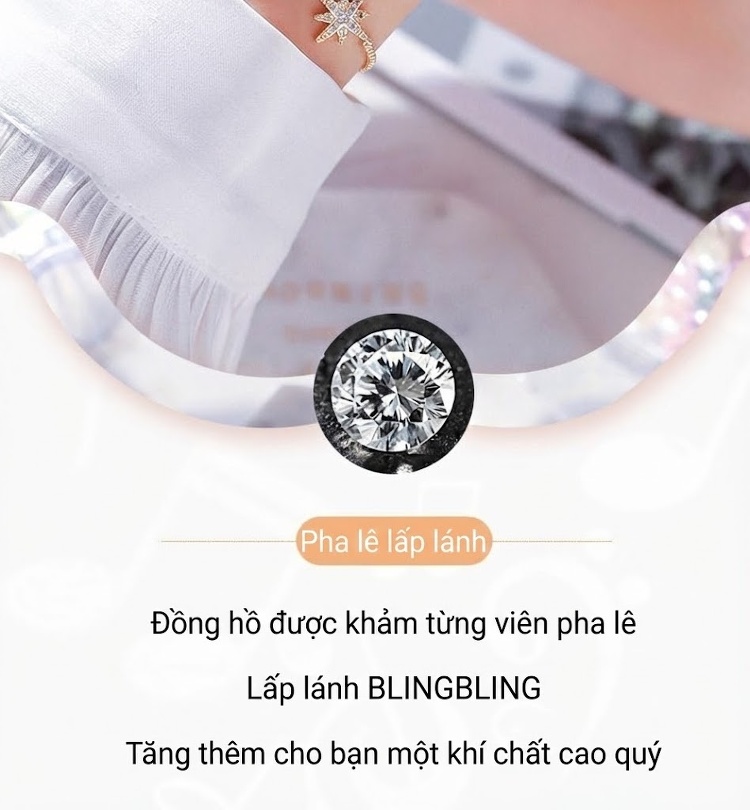 Đồng Hồ Nữ LONGBO Dây Kim Loại Đính Đá Chống Nước Màu Vàng Hồng, Trắng, Xanh... chi tiết 2