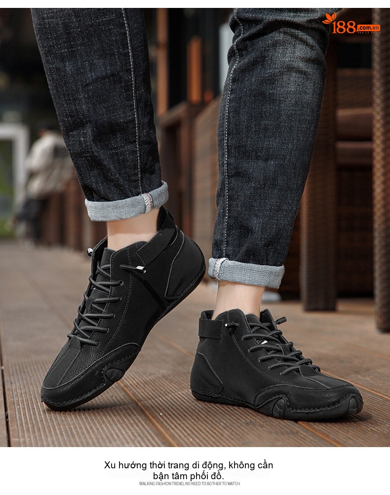 Giày Boot Martin Nam Cổ Cao Da Mờ Chiều Cao Đế Khoảng 3cm Màu Be, Nâu, Xám, Đen chi tiết 26