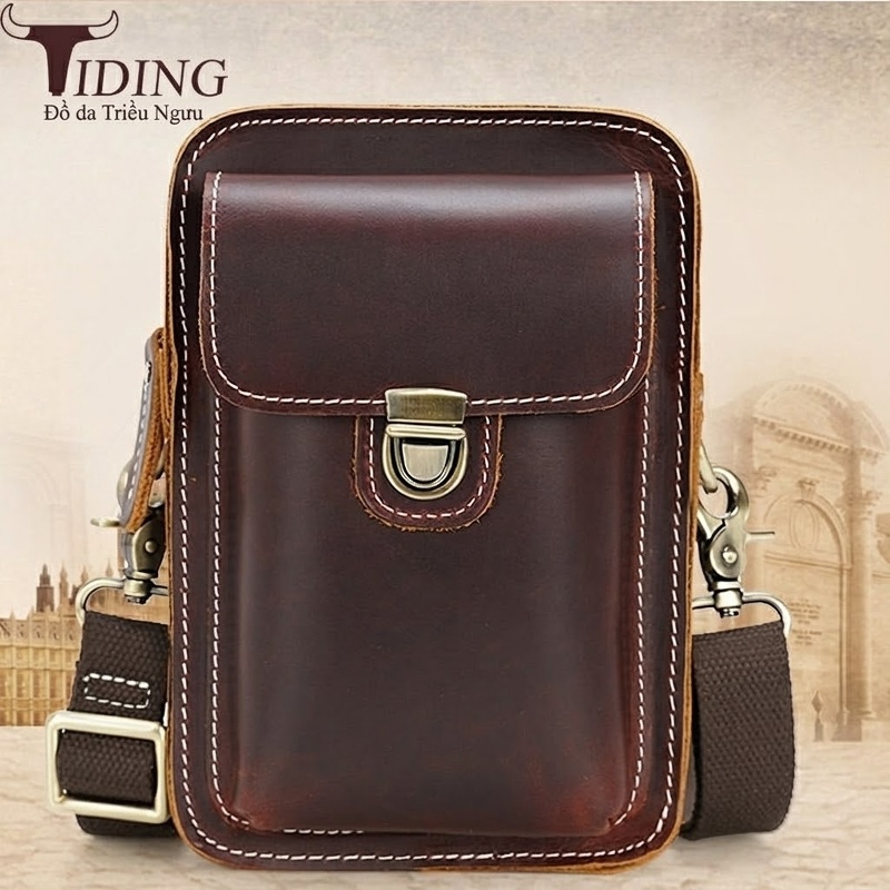 Túi Đeo Chéo Mini Nam Nữ Da Bò Retro Đa Năng