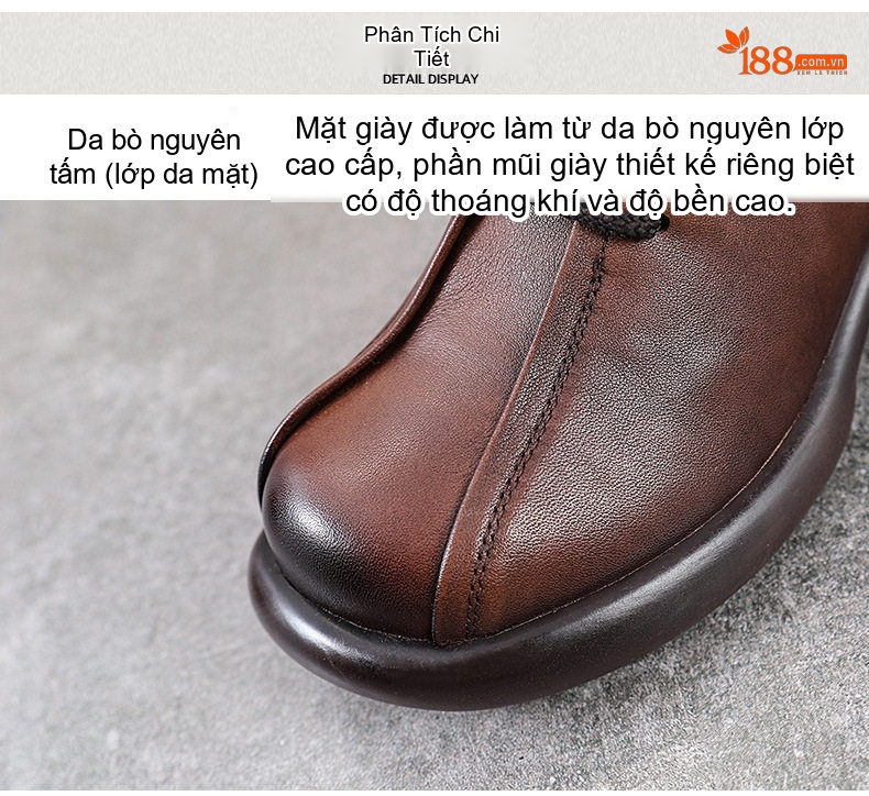 Boot Martin Nữ Da Bò Cổ Ngắn Gót Vuông Chiều Cao Đế Khoảng 5cm Màu Nâu, Đen chi tiết 6
