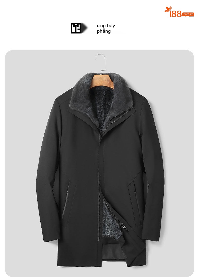 Áo Khoác Parka Nam Lót Lông Chồn Có Thể Tháo Rời Dáng Dài Giữ Ấm Màu Đen chi tiết 13