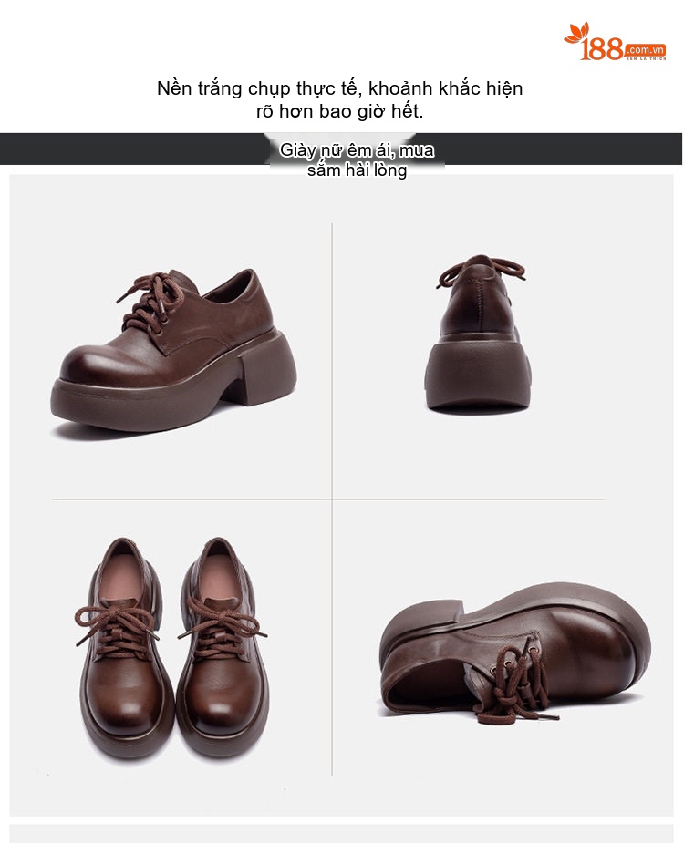 Giày Oxford Nữ Da Bò Chiều Cao Đế Khoảng 5cm Màu Đen, Nâu chi tiết 16