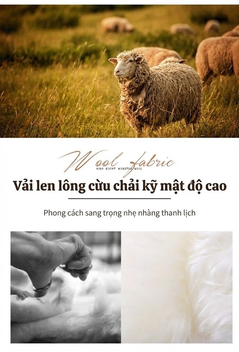 Áo Vest Nam Hai Lớp Toàn Bộ Lông Cừu Màu Đen, Xanh Navy, Xám, Nâu chi tiết 4