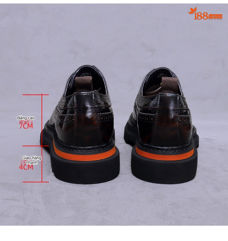 Giày Tây Brogue Nam Da Bóng Chiều Cao Đế Khoảng 4cm Màu Đen, Nâu chi tiết 18