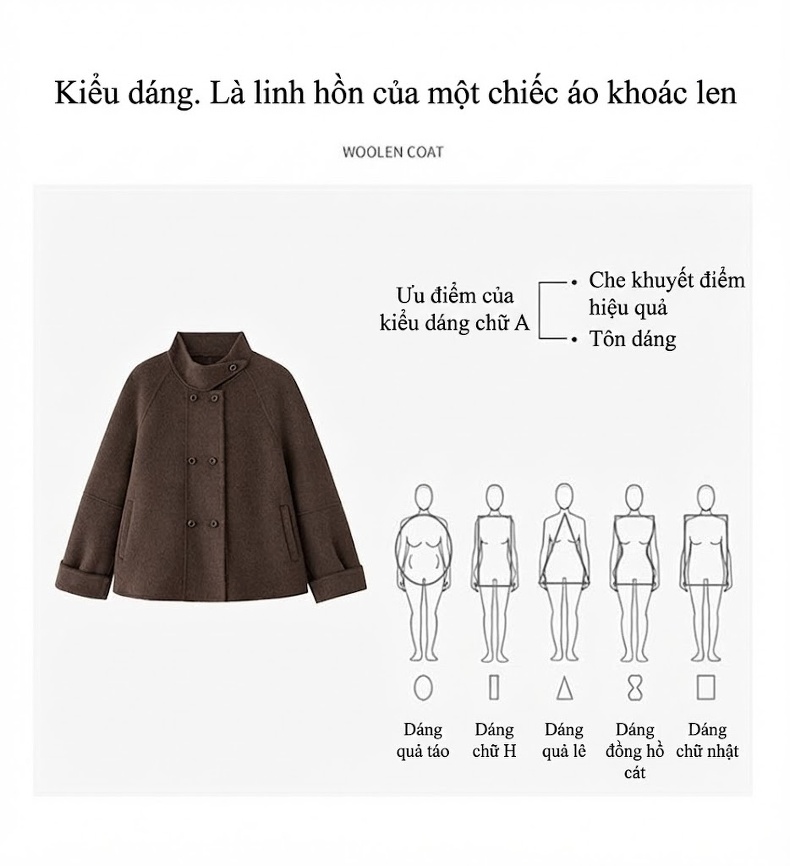 Áo Khoác Dạ Nữ Ngắn Tay Lỡ Dáng Suông Phong Cách Hàn Quốc Màu Be, Xám, Nâu, Đen chi tiết 6