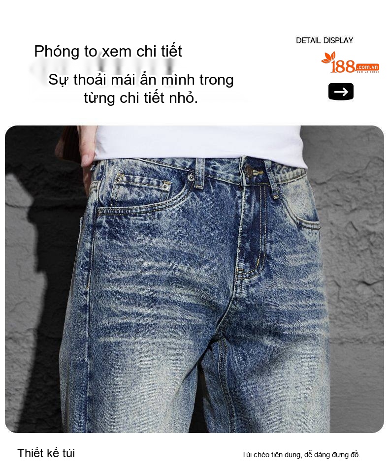 Quần Jean Dáng Rộng Thẳng Đứng Phong Cách Retro Mỹ Thoải Mái Không Kén Dáng Màu Xanh Dương chi tiết 19