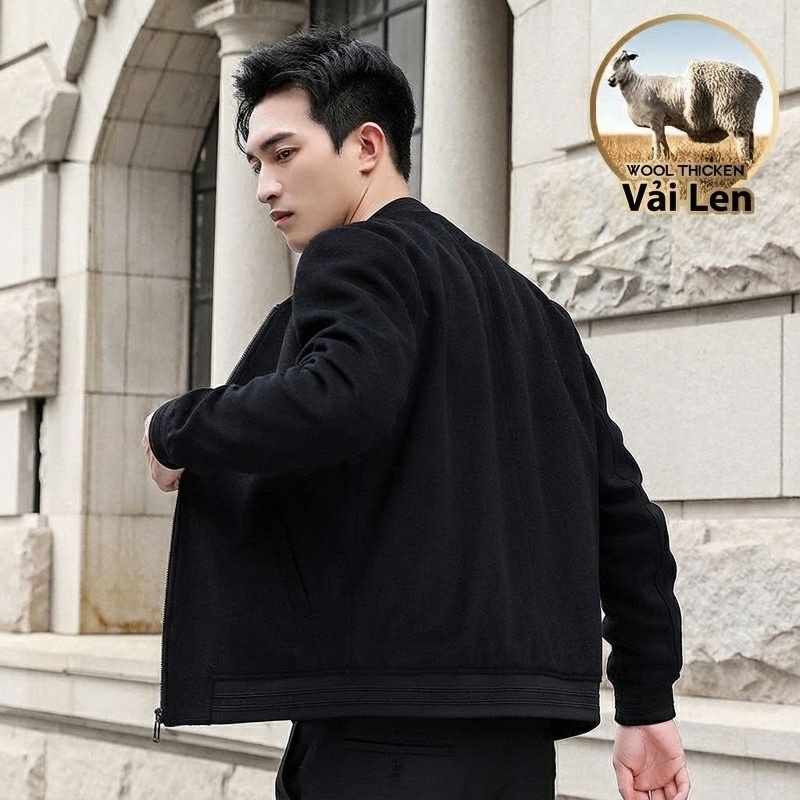 Áo Khoác Bomber Nam Vải Nỉ Thu Đông Dáng Ôm Màu Đen, Xám